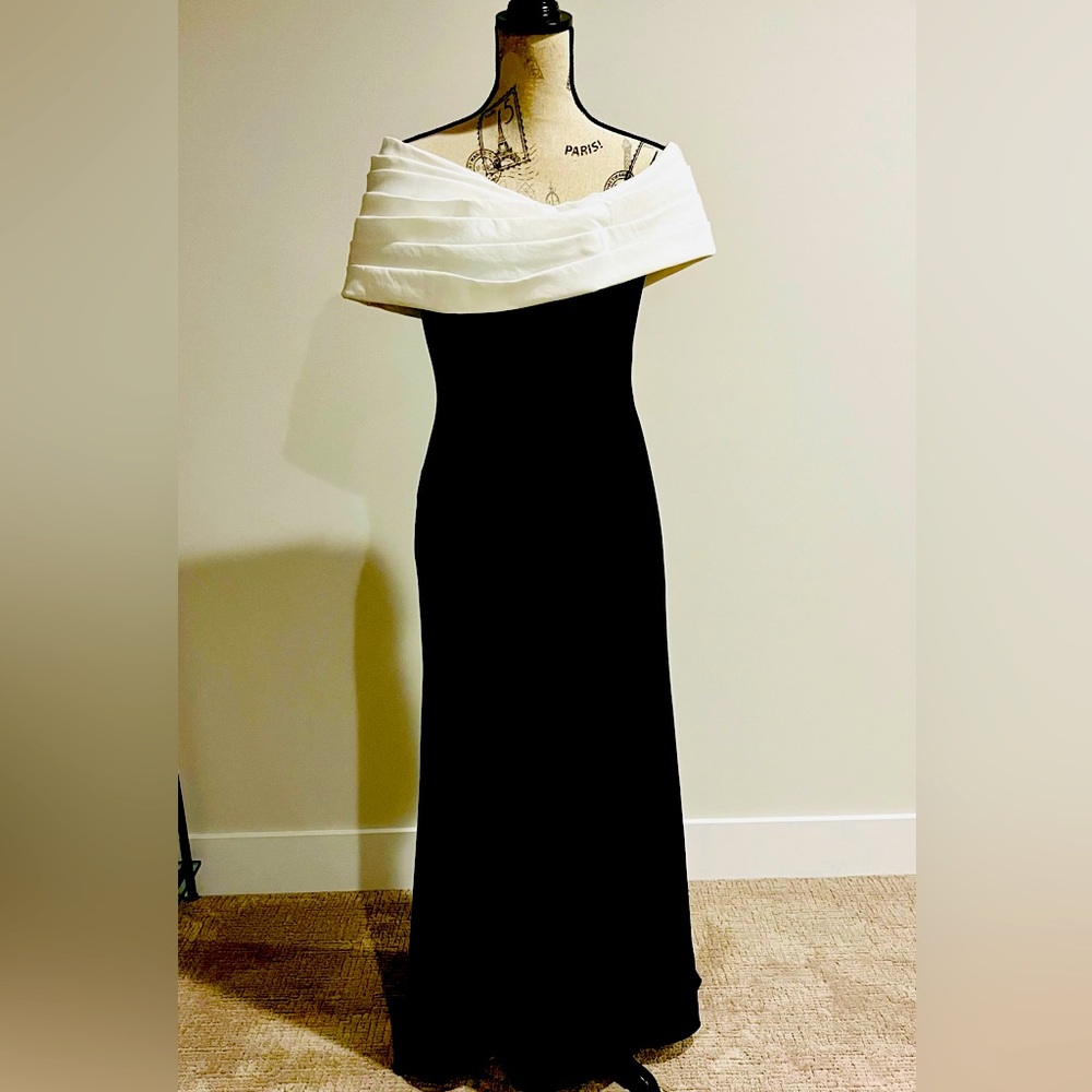 Tadashi Shoji Dalton two-tone off the shoulder gown from 2024 collection
